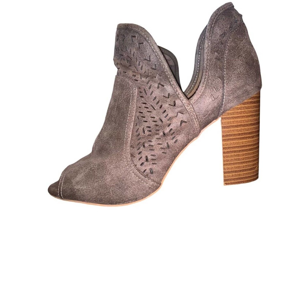 Fergalicious by Fergie Doe Grey Harvey Ankle Open Toe Booties Size 9.5